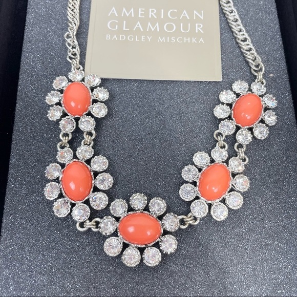 Orange Flower Rhinestone Silver American Glamour - Badgley Mischka Necklace - Picture 3 of 10
